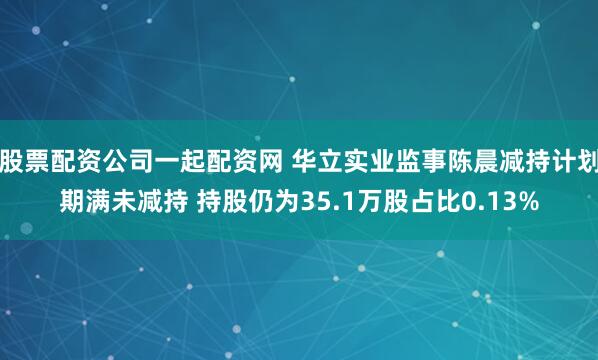 股票配资公司一起配资网 华立实业监事陈晨减持计划期满未减持 持股仍为35.1万股占比0.13%
